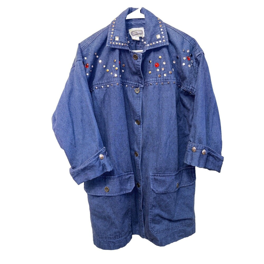 Hamilton Vintage Denim Jean Coat XS Buttons 3/4 Sleeve Pockets Embellish 24x34”